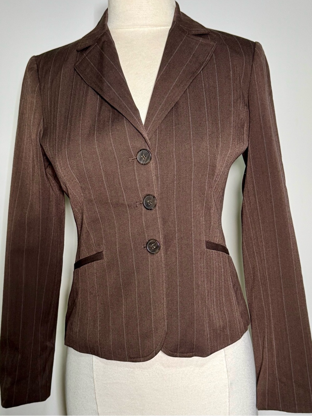 Rafaella Petites 8P Brown Pinstripe Tailored Blazer Fully Lined